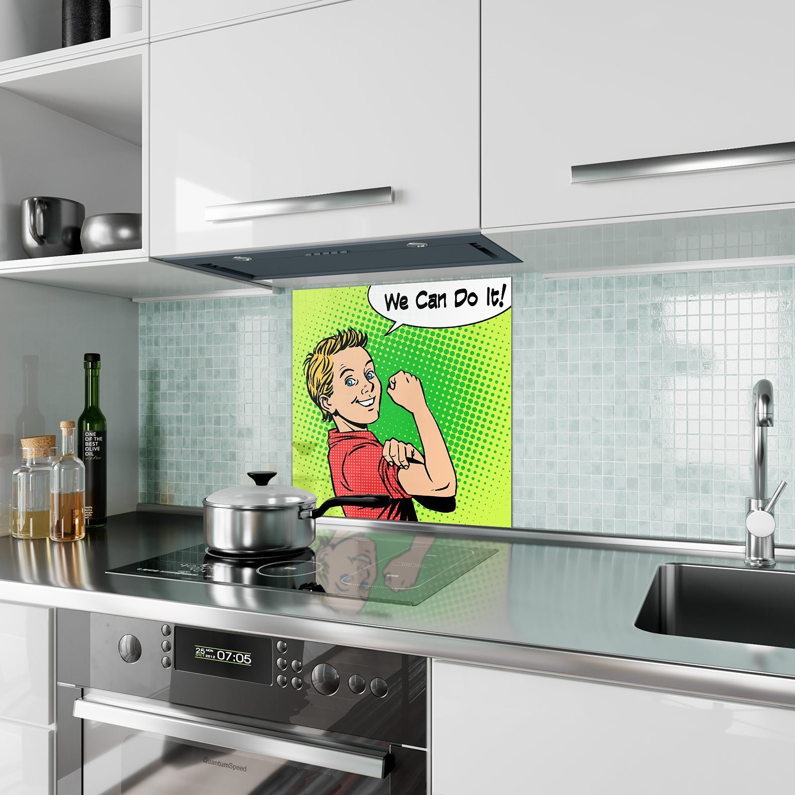 Primedeco Küchenrückwand Küchenrückwand Mann Glas mit mit Spritzschutz Vertrauen Motiv