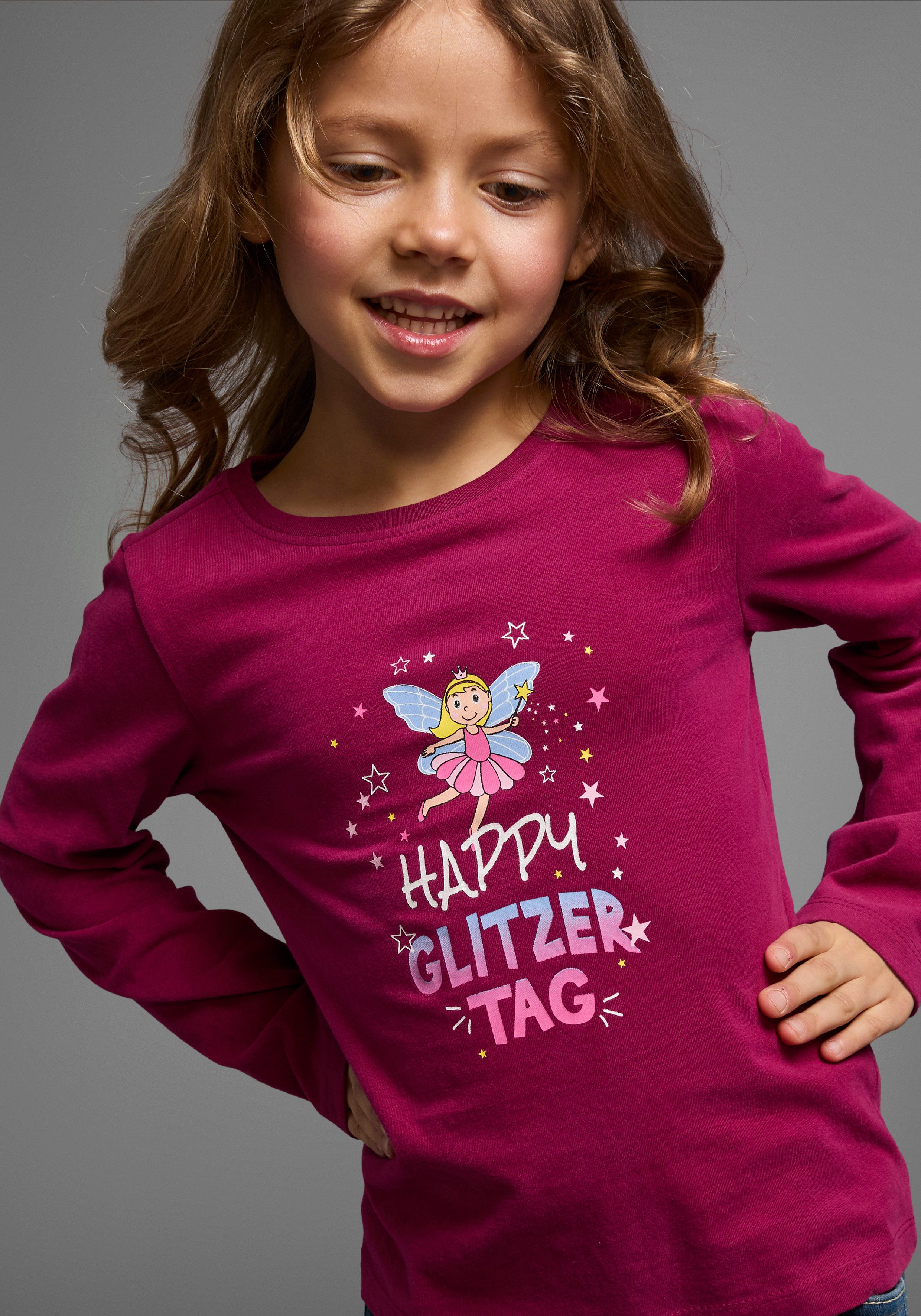 Langarmshirt Mit Spruch: Happy Glitzer Tag