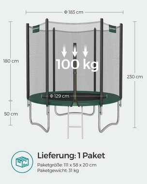 SONGMICS Gartentrampolin Ø 183cm, bis 100 kg belastbar