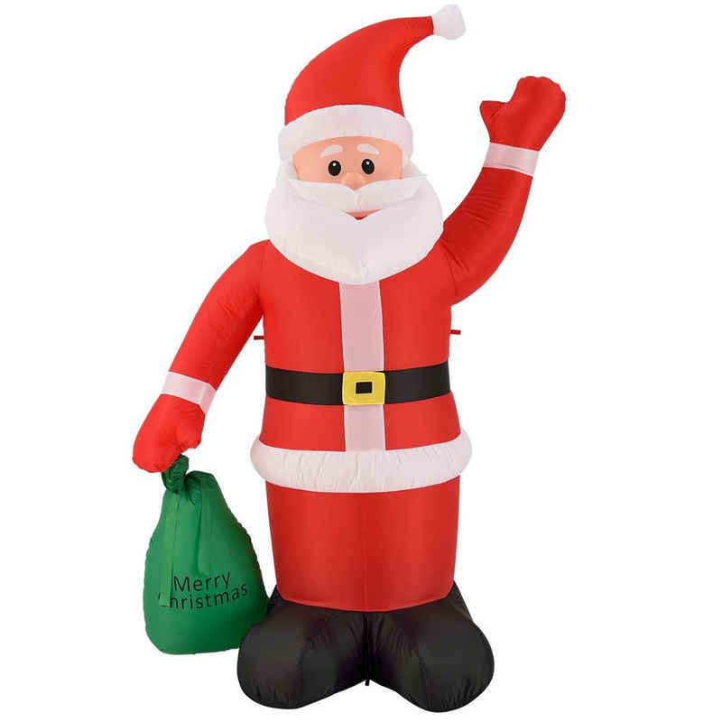 Juskys Weihnachtsmann XL Weihnachtsmann 180 cm, LED Lichterkette, aufblasbar mit integriertem Gebläse, spritzwassergeschützt, für Innen und Außen