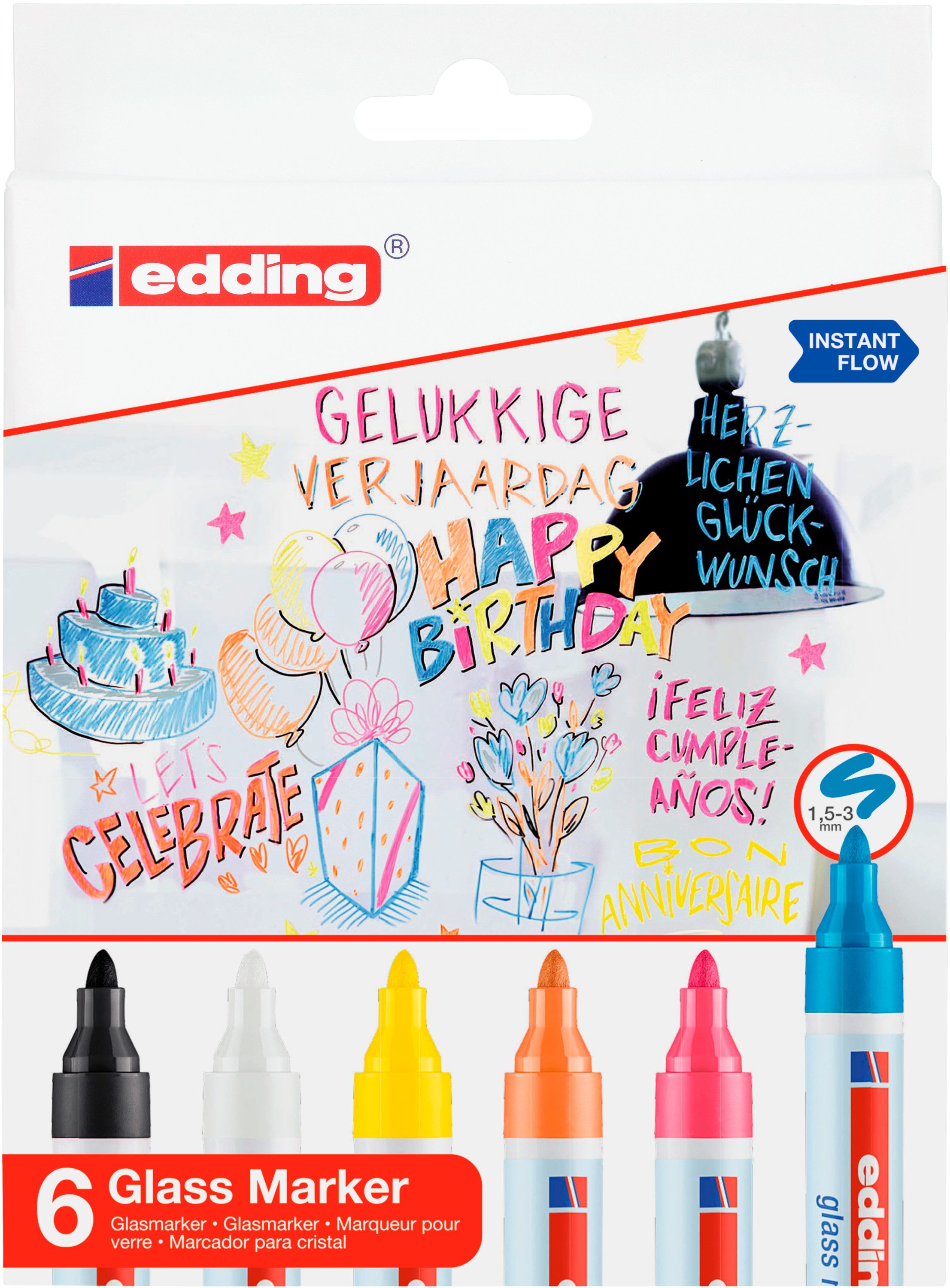 edding Lackmarker Glass Marker-Set 95, Geruchsneutral Wasserbasiert Lichtecht