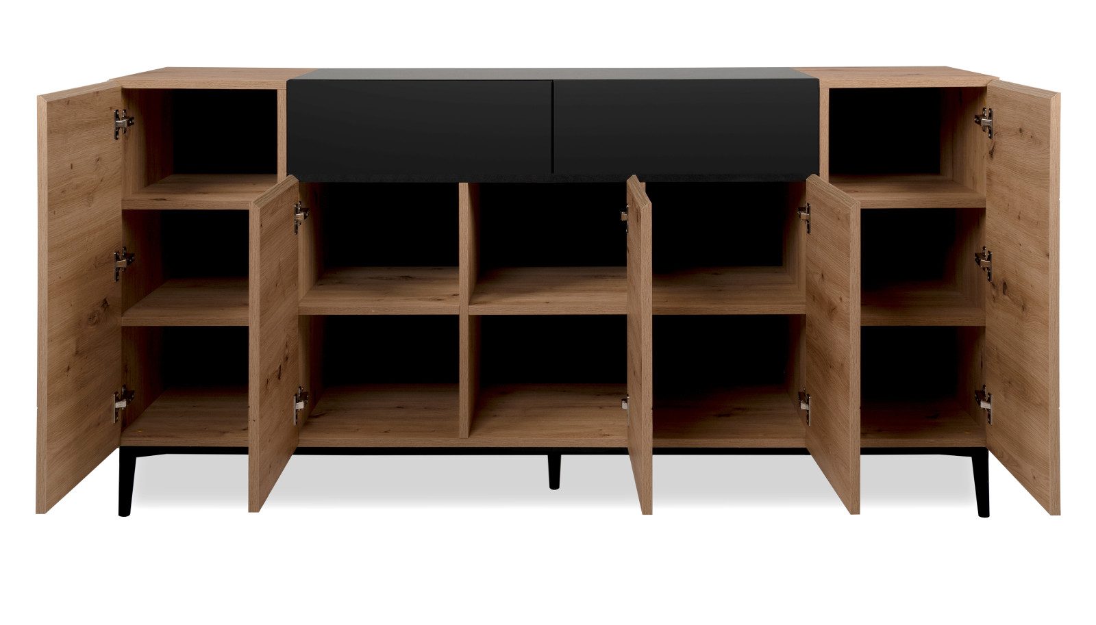 Furn.Design Sideboard Liam (Kommode in Eiche Artisan mit schwarz, Breite 180 cm), 12 Fächer