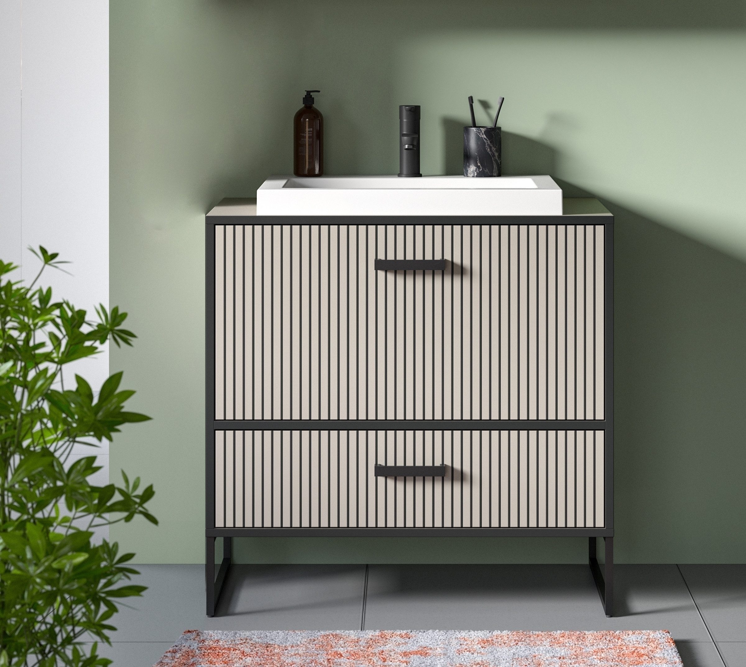 Thumbnail - freiraum Waschtisch-Set Bagno, mit Waschbecken, in kaschmir - 80x84x48cm (BxHxT)