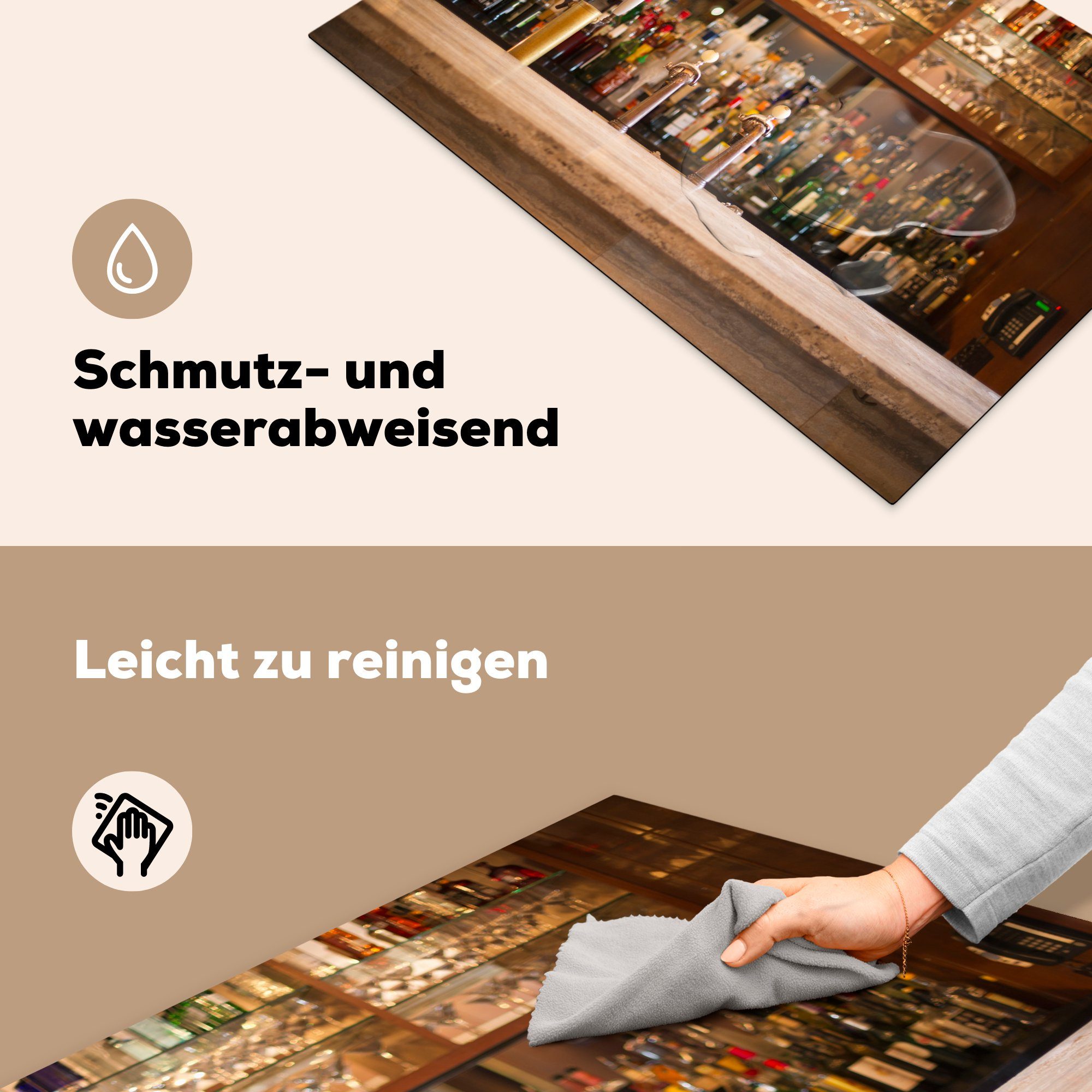 und 81x52 Schutz einer Vinyl, küche, für Bar, Ceranfeldabdeckung Induktionskochfeld MuchoWow die (1 auf tlg), Gläser Schnapsflaschen cm, Herdblende-/Abdeckplatte