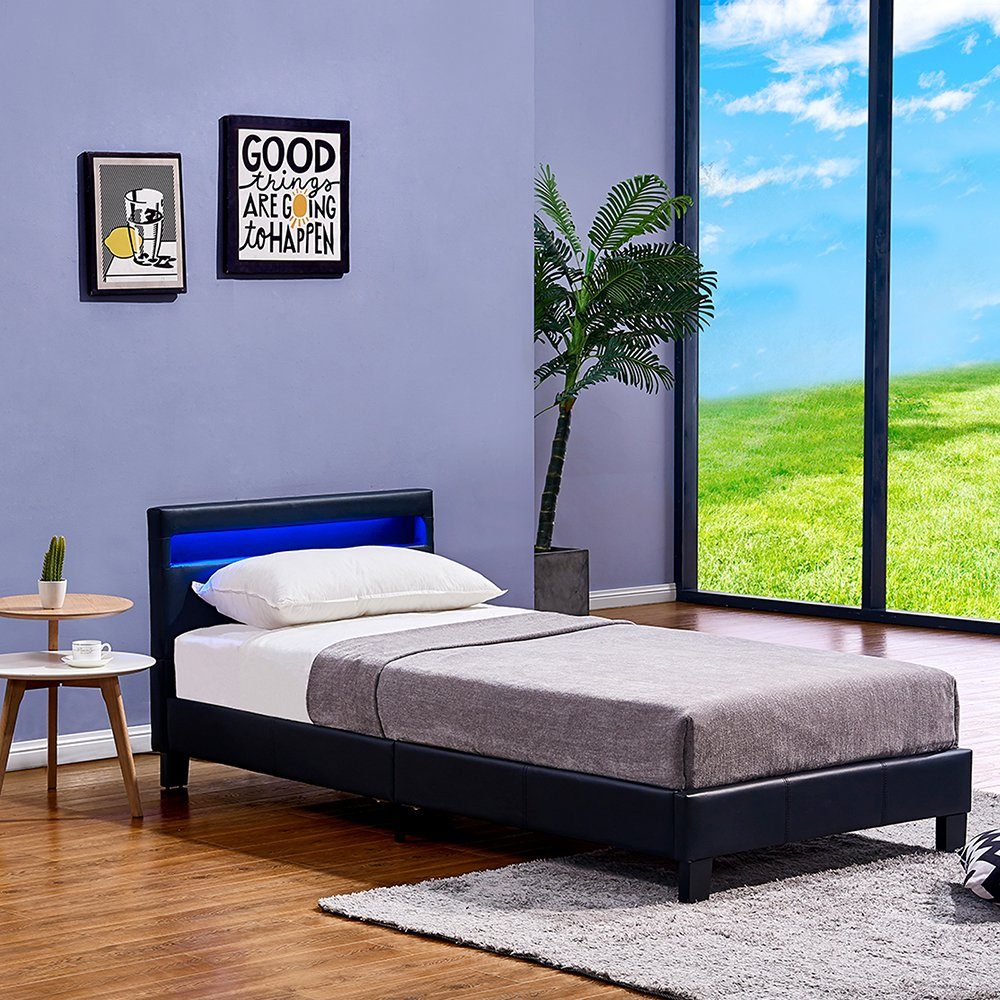 HOME DELUXE Bett »LED Bett ASTRO« (Set, 2-tlg., Bett und Lattenrost), extra  großes gepolstertes Kopfteil, Variante mit oder ohne Matratze
