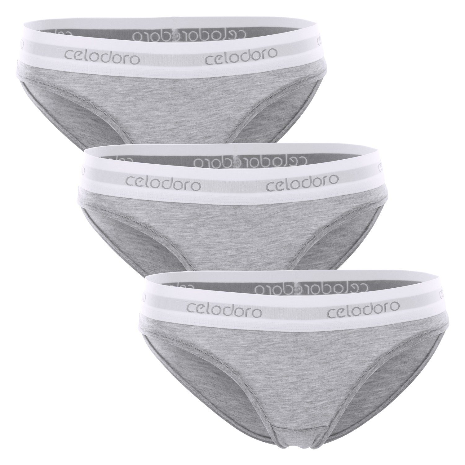 celodoro Slip Damen Bikini Slip, Webgummi-Bund (3er Pack) Markenlogo Grau