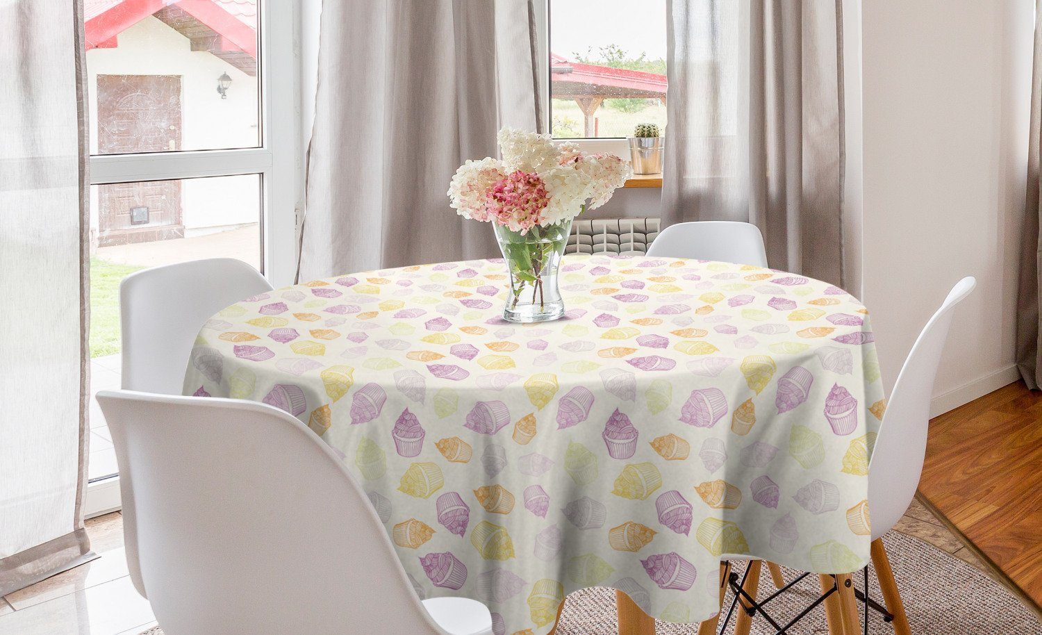 Abakuhaus Tischdecke Kreis Tischdecke Abdeckung für Esszimmer Küche Dekoration, Pastell Cremig und Cupcakes