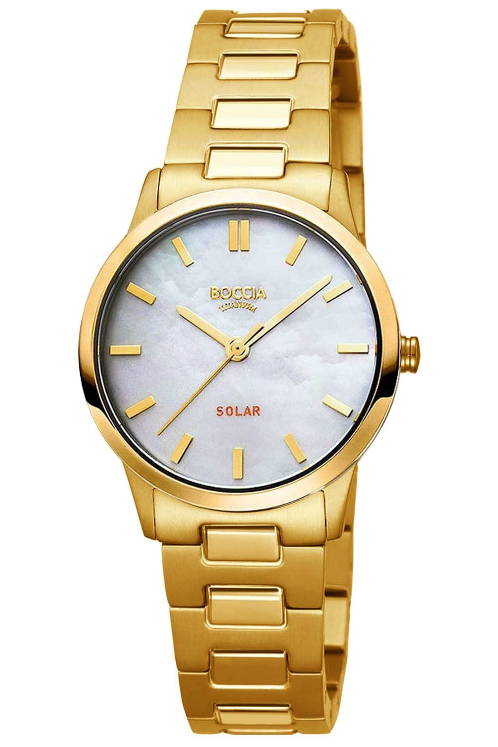 Boccia Solaruhr für Titan Goldfarben/Perlmutt