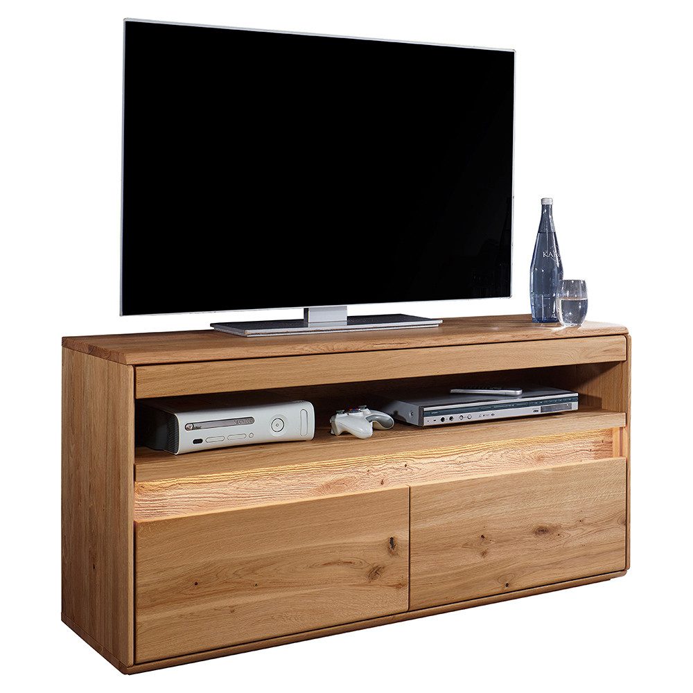 Lomadox Lowboard WELLAND-69, 123 cm breit, Eiche massiv geölt mit LED-Beleuchtung