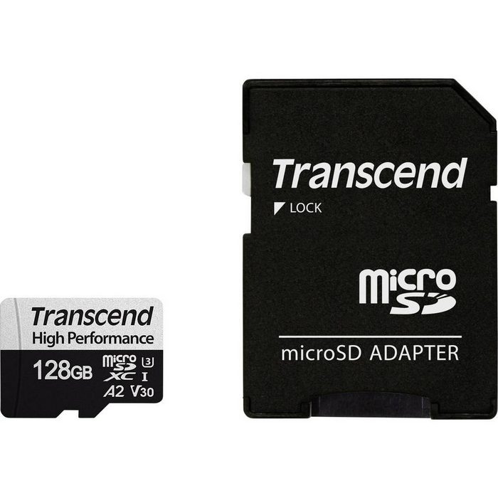 Transcend microSDXC-Karte 330S 128GB Class 10 UHS-I Clas 3 Speicherkarte (A2-Leistungsstandard inkl. SD-Adapter)