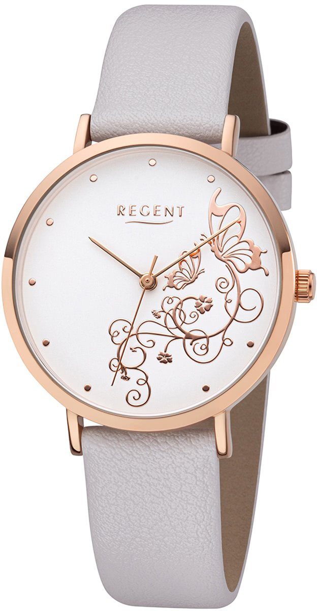 Regent Quarzuhr Regent Damen Uhr BA-616 Leder Armbanduhr, (Analoguhr), Damen  Armbanduhr rund, Lederarmband weiß