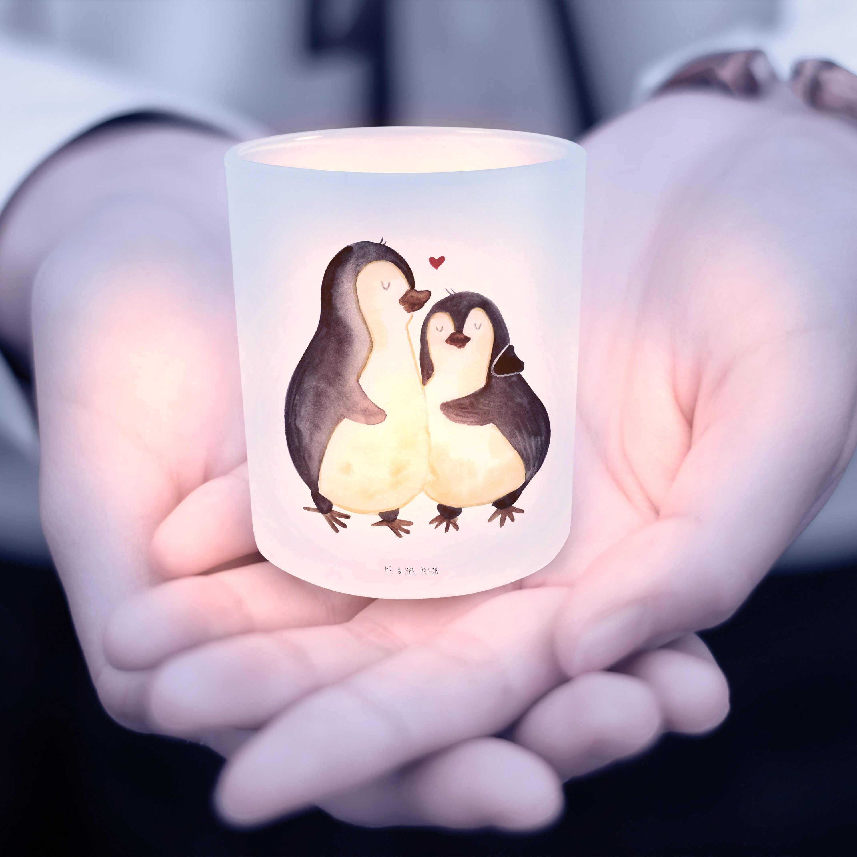 (1 Pinguin - Transparent & St) - Win Jahrestag, Geschenk, Mrs. Panda umarmend Windlicht Mr. Teelichter,