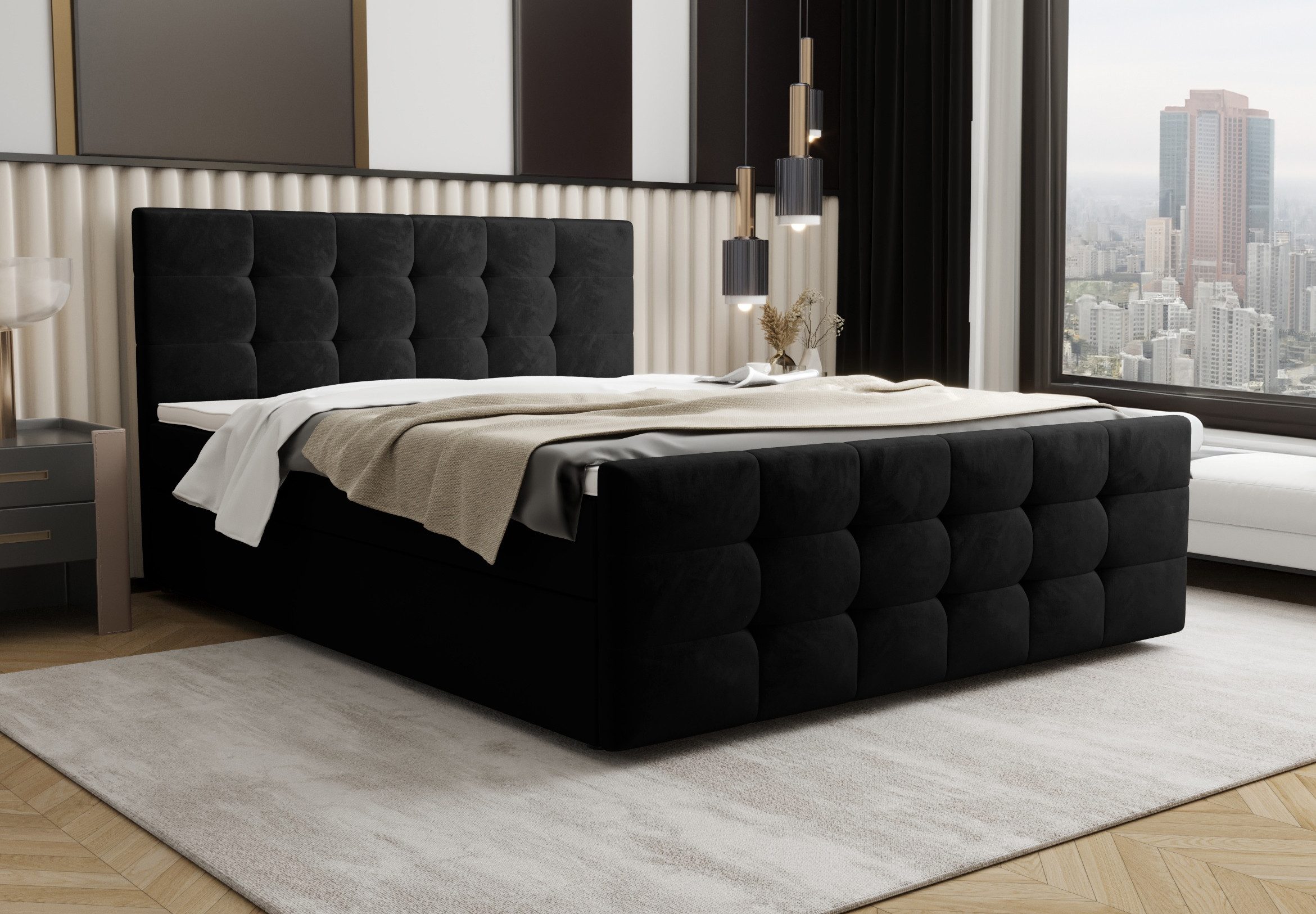 B&B Home Boxspringbett Boxspringbett Boxbett Corias 180 cm 200 cm (H3 Multipocket-Matratze, Kopfteil, Bettkasten und Topper)