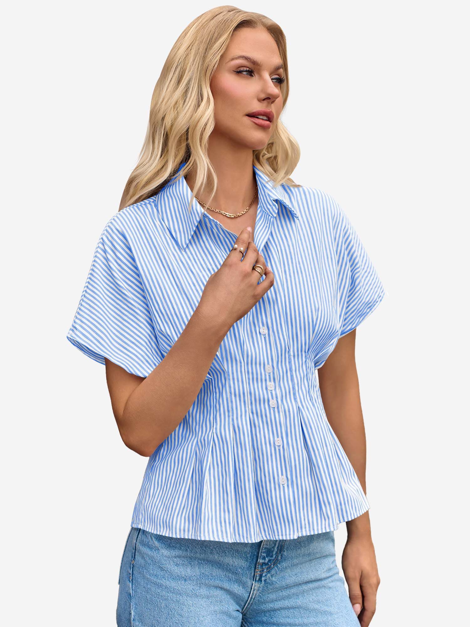 Imily Bela Blusentop Damen Gestreifte Hemdbluse Für Alltag & Büro (Packung, 1-tlg., 1per-Pack) Gürtel