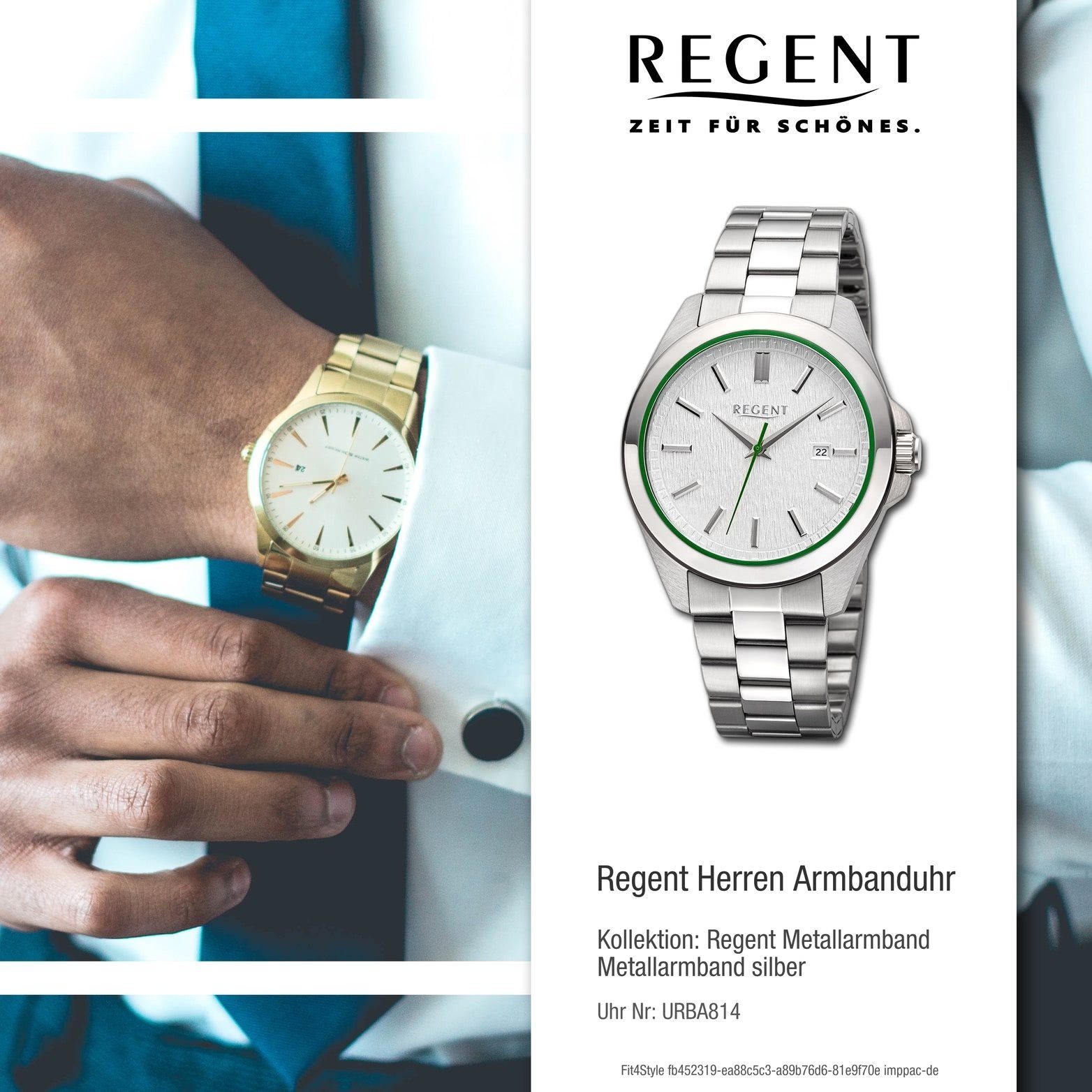 rundes Herren Regent Metallarmband silber, Quarzuhr Gehäuse, groß Regent extra Armbanduhr Analog, Herrenuhr 41mm) (ca.
