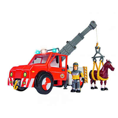 SIMBA Spielzeug-Abschlepper Feuerwehrmann Sam Phoenix, mit Sam Figur und Pferd, Blaulicht, ausfahrbarer Kran