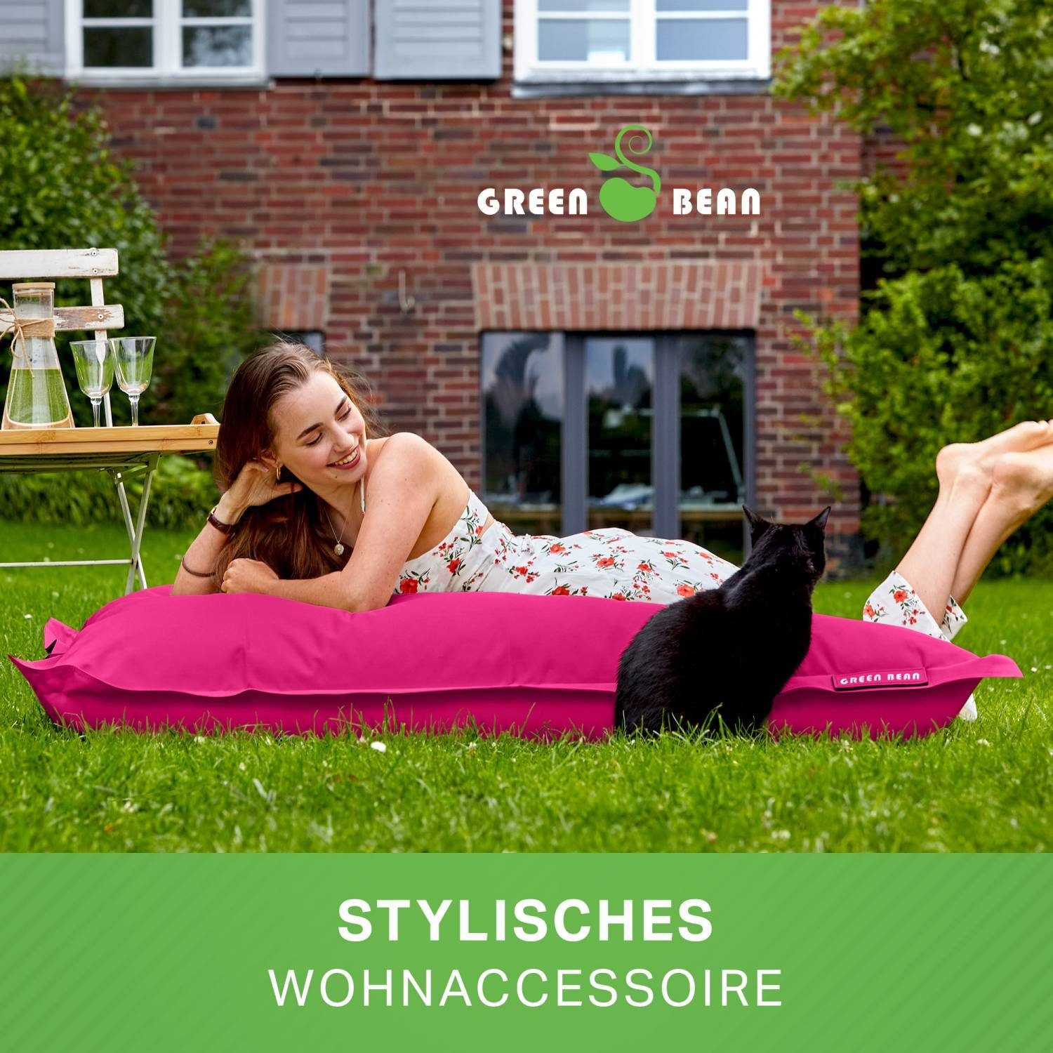 140x180cm EPS Sitzsack & Sitzkissen Green Waschbar 380 (XXL Lounge Bean Erwachsene Square Liegekissen), Groß Füllung, Bean Bag Pink Kinder Wetterfest Outdoor Liter Riesensitzsack Draußen Perlen Bodenkissen