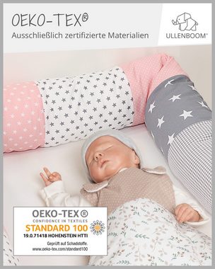 ULLENBOOM ® Nestchenschlange Bettschlange 200cm, Ideal als Bettumrandung, Rosa Grau, Bezug aus 100% Baumwolle (Made in EU), weiche Polsterung