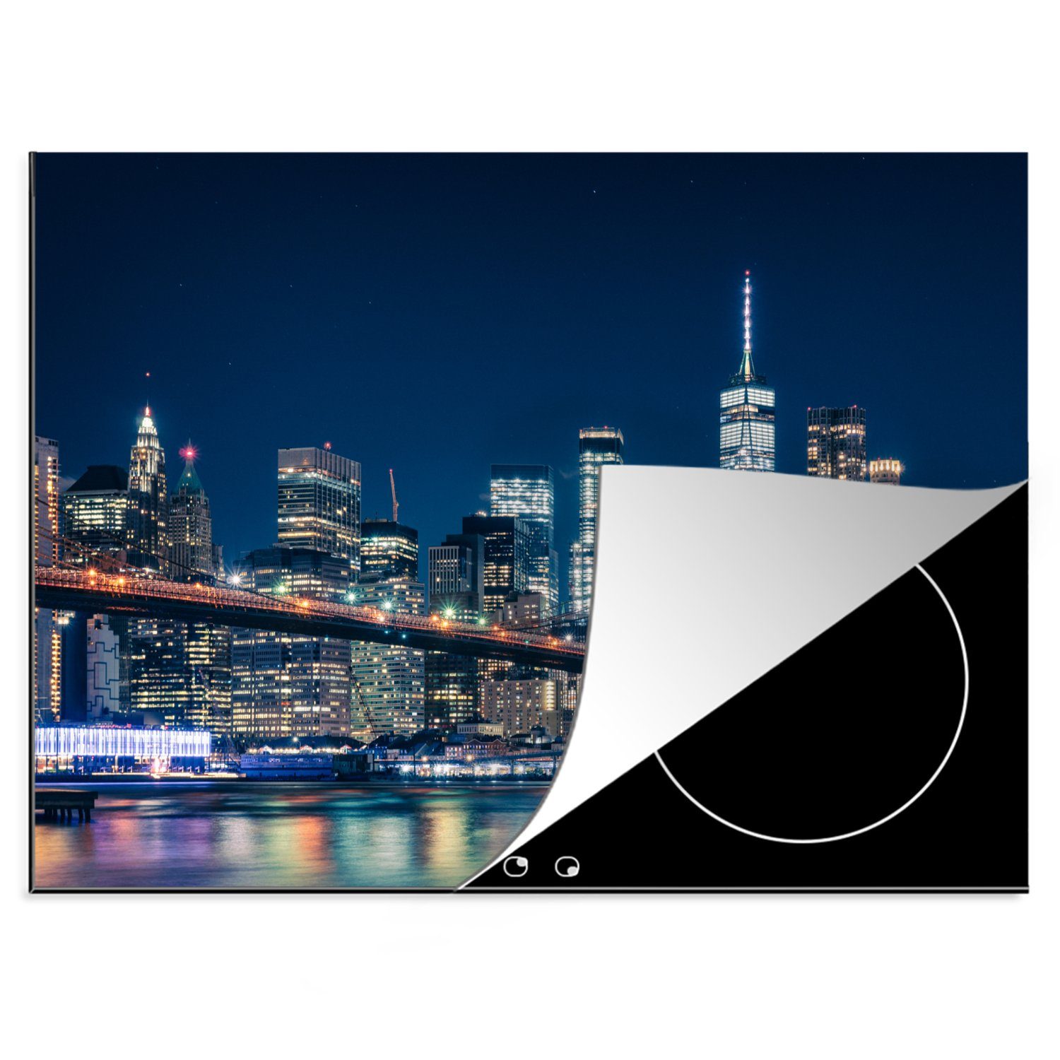 MuchoWow Herdblende-/Abdeckplatte New York - Nacht - Brooklyn Bridge, Vinyl, (1 tlg), 70x52 cm, Mobile Arbeitsfläche nutzbar, Ceranfeldabdeckung