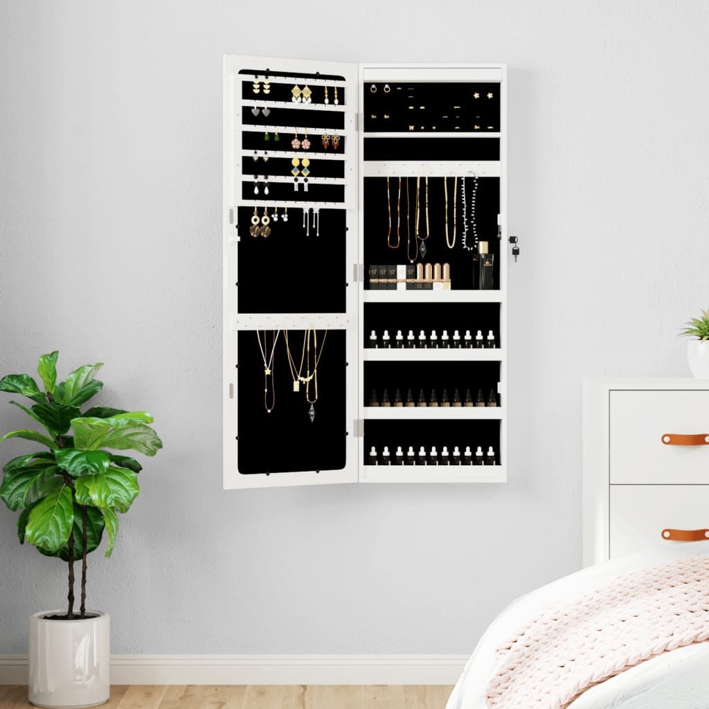 Schmuckkasten Spiegel-Schmuckschrank mit LED-Beleuchtung Wandmontage Weiß 37x106cm