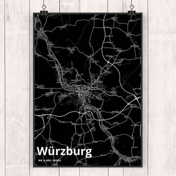 Mr. & Mrs. Panda Poster DIN A1 Würzburg - Geschenk, Ort, Dorf, Stadt Dorf Karte Landkarte Map, Stadt Black (1 St)
