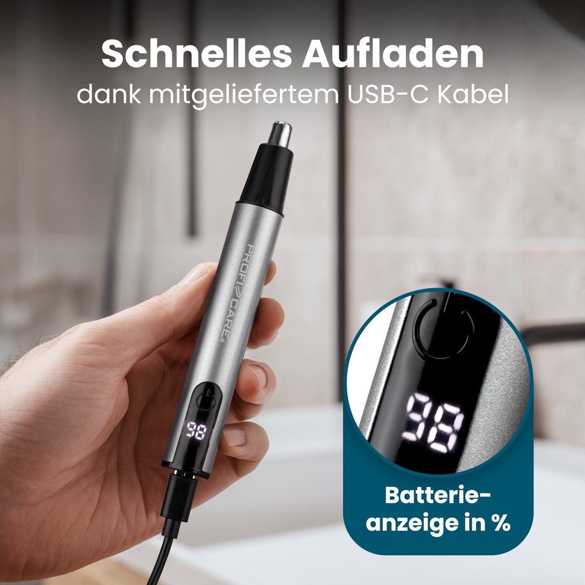 ProfiCare Nasenhaartrimmer PC-NE 3144, Nasenhaartrimmer, Nase Ohren Konturen, USB-C – Bild 5 von 5