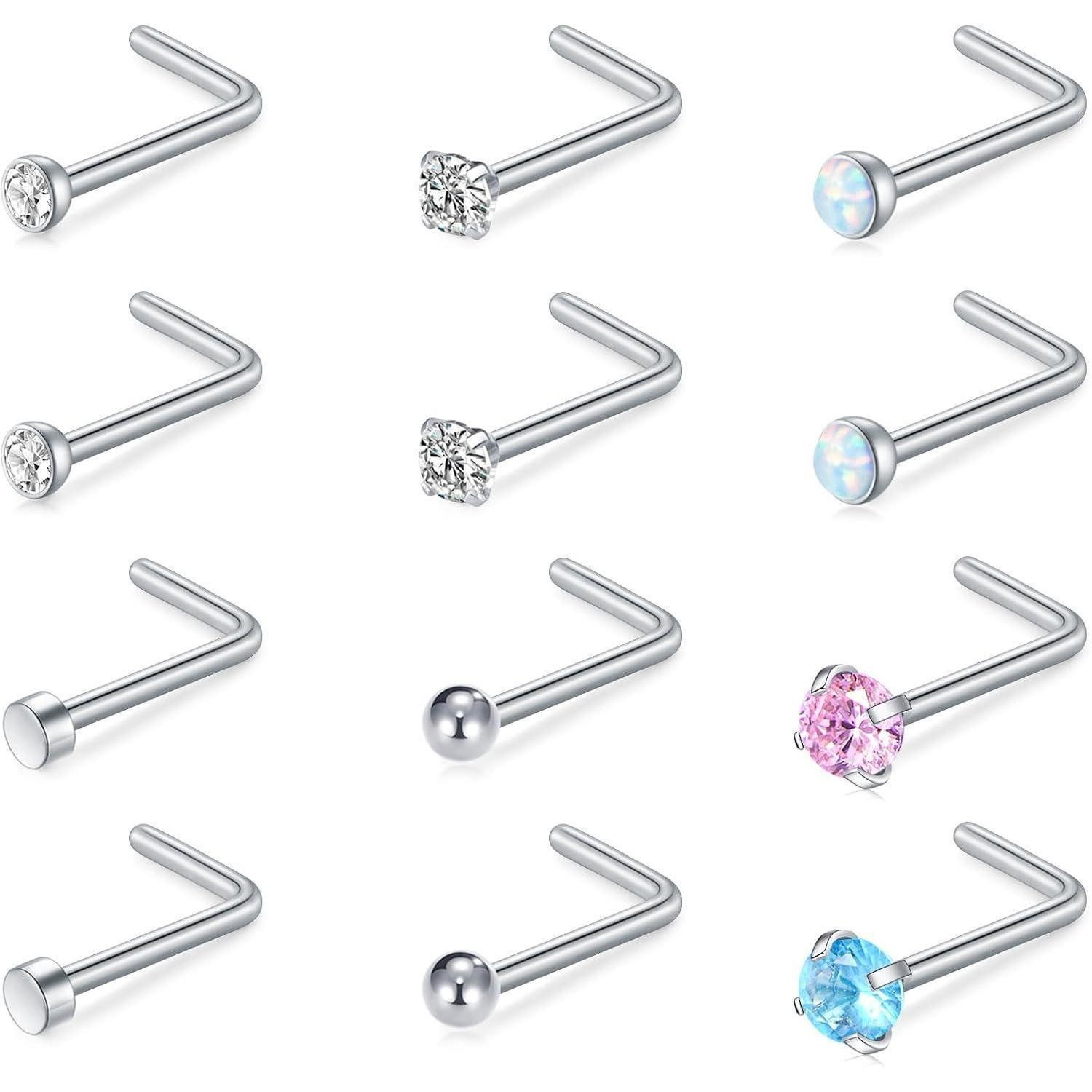 LuxusKollektion Nasenpiercing Nasenpiercing Stecker Silber 20G Edelstahl L-Form Spiral 12stk UV