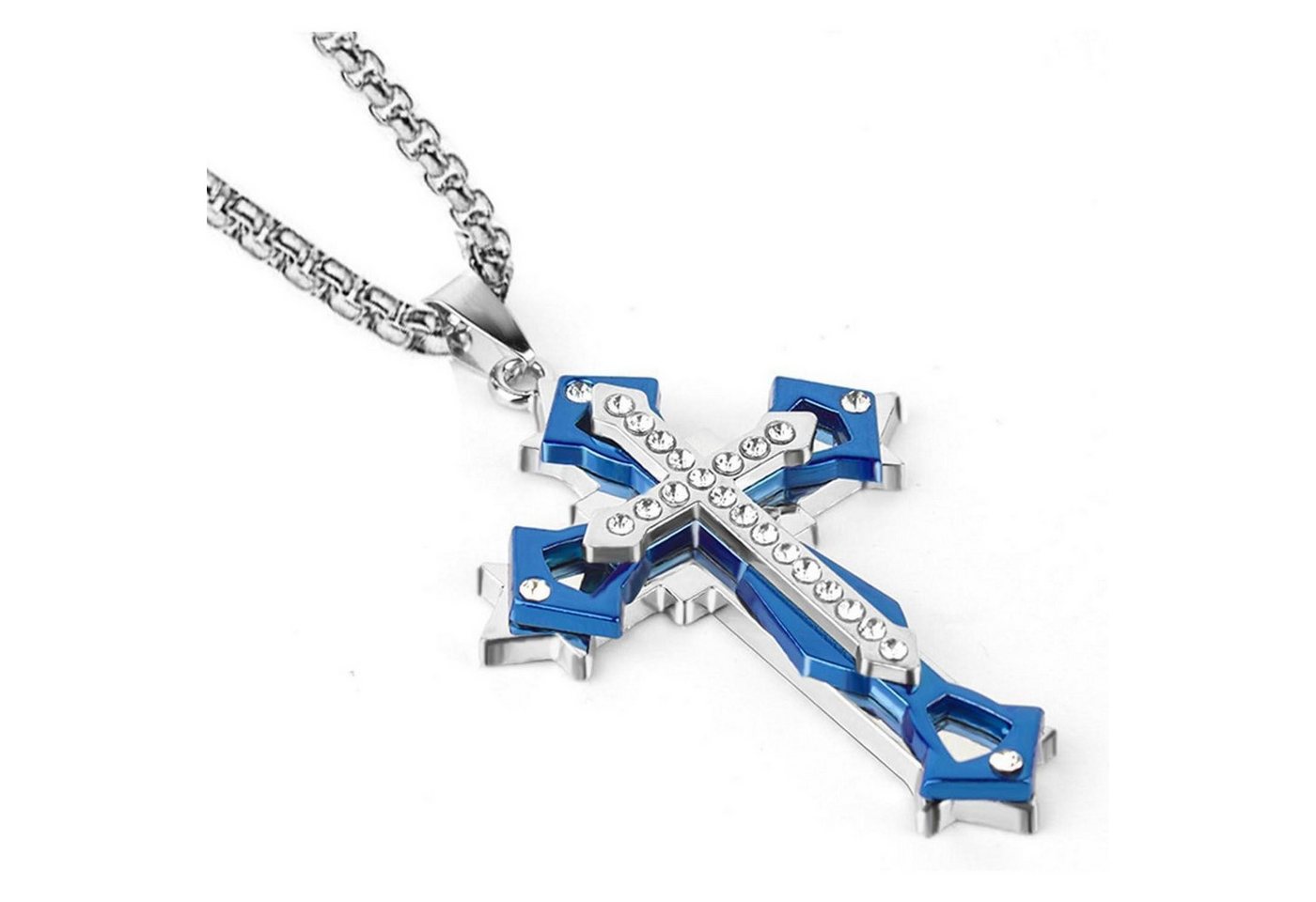 LuxusKollektion Kreuzkette Kreuz Anhänger Halskette Herren Zirkonia Edelstahl Gold/Schwarz/Blau