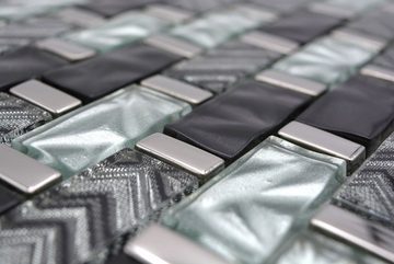 Mosani Wandfliese Glasmosaik Mosaikfliese grau schwarz silber glänzend