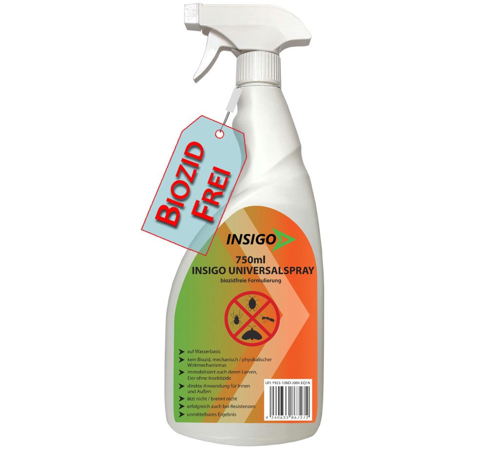 INSIGO Insektenspray Universalspray, Insektenspray, 0,75 l, biozidfreie Formel, auf Wasserbasis, geruchsarm, brennt / ätzt nicht