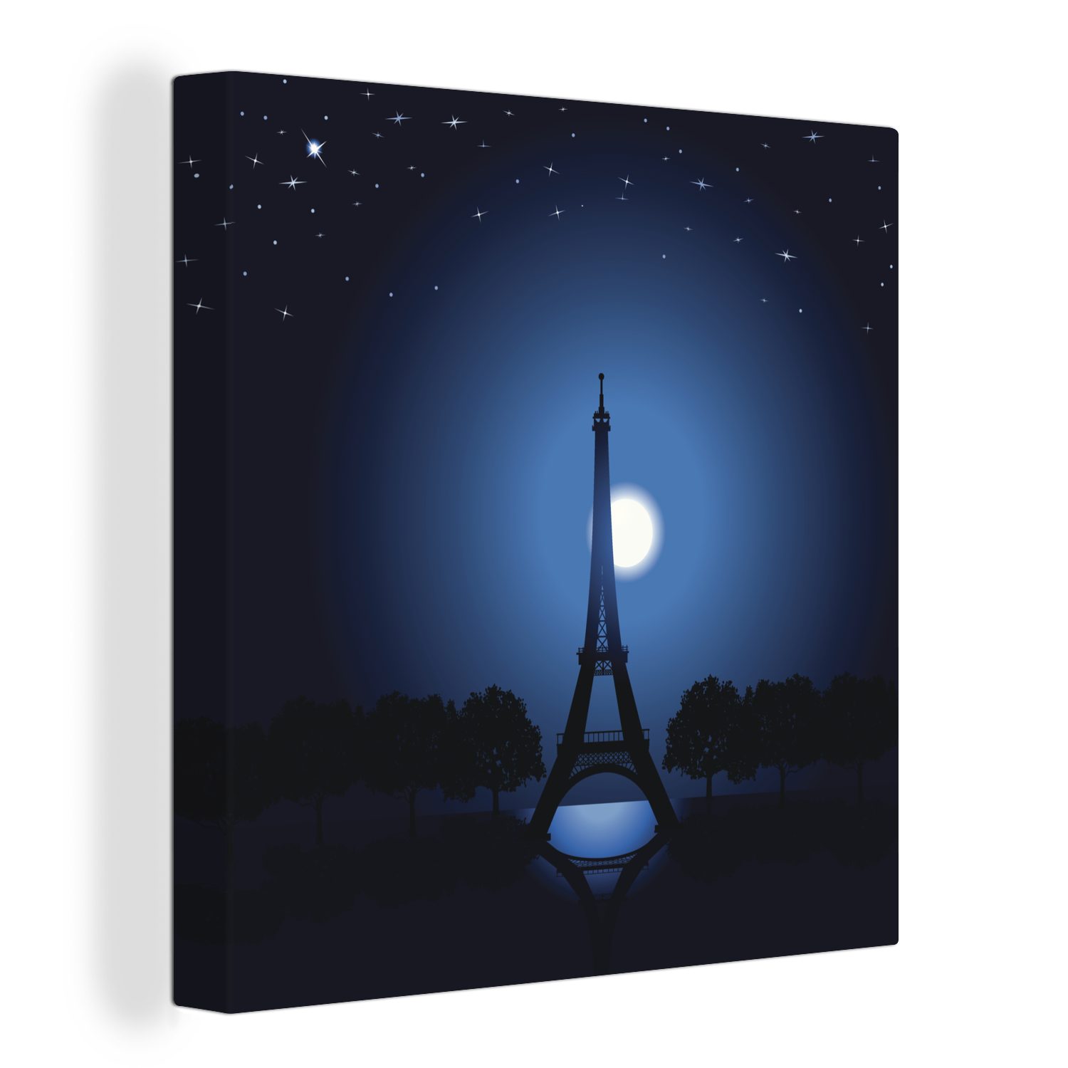 OneMillionCanvasses® Leinwandbild Eine Illustration des Eiffelturms bei Nacht, (1 St), Leinwand Bilder für Wohnzimmer Schlafzimmer