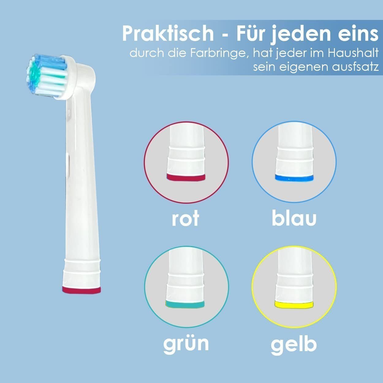 Sibastore Aufsteckbürsten Oral B Precision 8x Aufsteckbürsten für elektrische Zahnbürsten, Verbesserung der Zahnfleischgesundheit, Für Kinder & Jugendlichen und Erwachsene geeignet, Extra weiche Borsten, 2x saubere & präzisere Zahnreinigung, Kompatibel mit ORAL B elektrischen Zahnbürsten, weiß mit bunten Farbringe, Kompatibel mit ORAL B elektrischen Zahnbürsten
