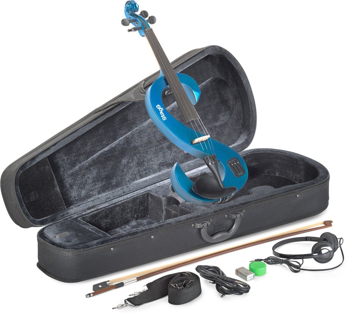 Stagg E-Violine EVN 4/4 MBL 4/4 Silent Violinen Set