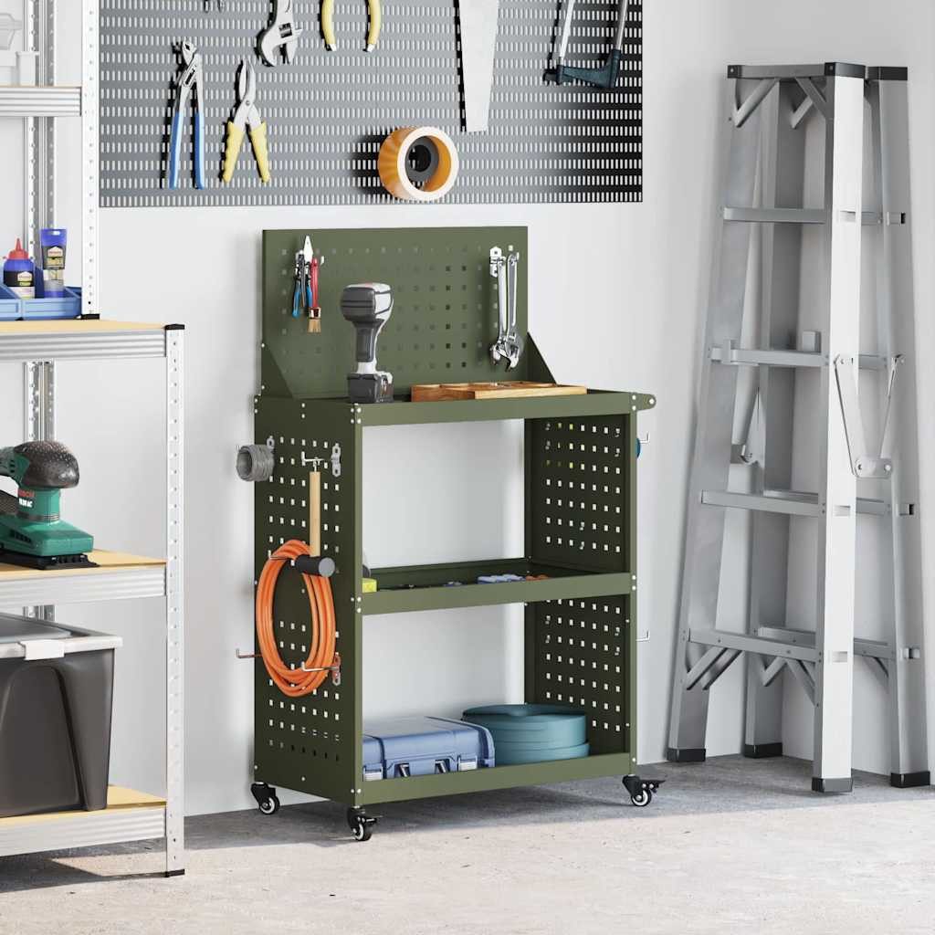 vidaXL Werkzeugbox Werkzeugwagen Olive Grün 65 x 35 x 111 cm Kaltgewalzter Stahl (1 St)