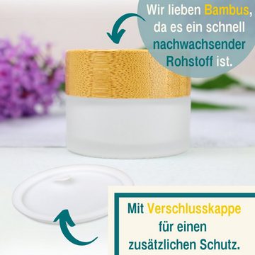 Wachsmann Bienenprodukte Aufbewahrungsdose Hochwertige Glastiegel für nachhaltige DIY Naturkosmetik, Mit Bambus Deckel & Geschenkverpackung