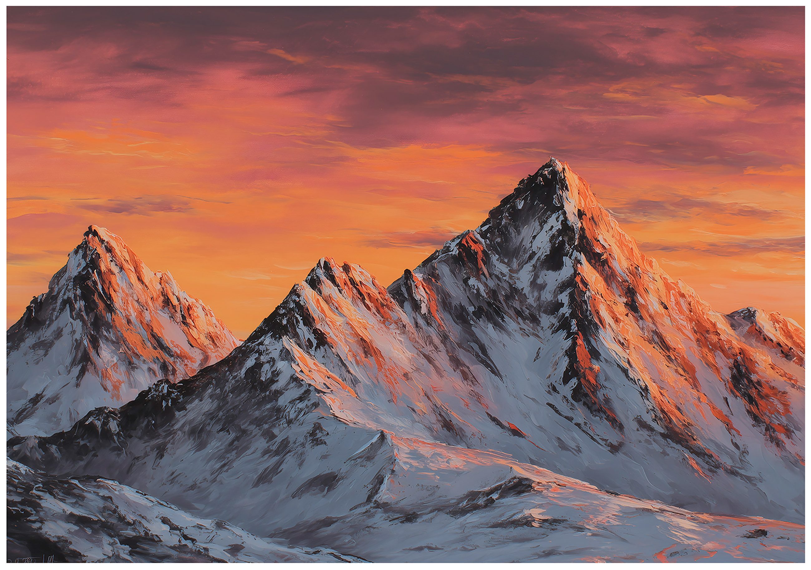 Wallarena Fototapete Gebirge Schnee Orange Vlies Tapete Wohnzimmer Schlafzimmer Wandtapete, Glatt Vlies Washable, Gebirge, Schnee, Orange, (Packung, 2 St., Vlies Fototapete), Vliestapete schwarz Wohnzimmer Schlafzimmer Küche Tapete + Kleister