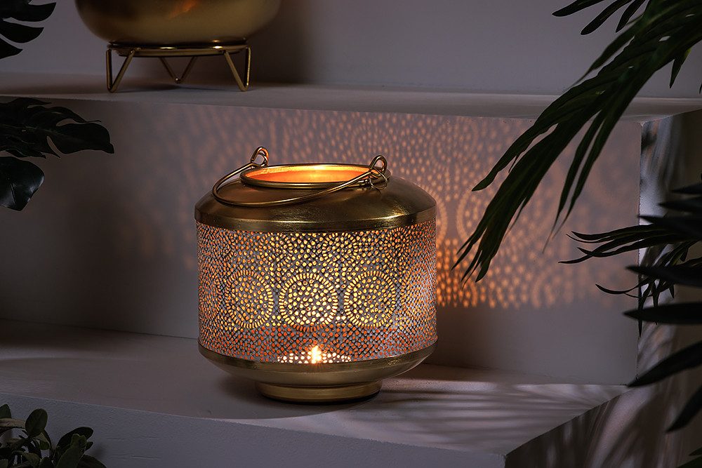 riess-ambiente Windlicht ORIENT 20cm gold (Einzelartikel, 1 St), Wohnzimmer · Metall · Dekoration · Laterne · Boden · handmade · Design