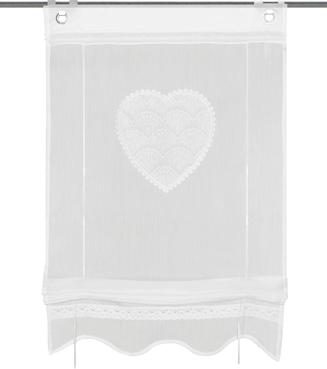 HOME WOHNIDEEN Bändchenrollo CORAZON, mit Hakenaufhängung, Bändchenrollo, bestickt