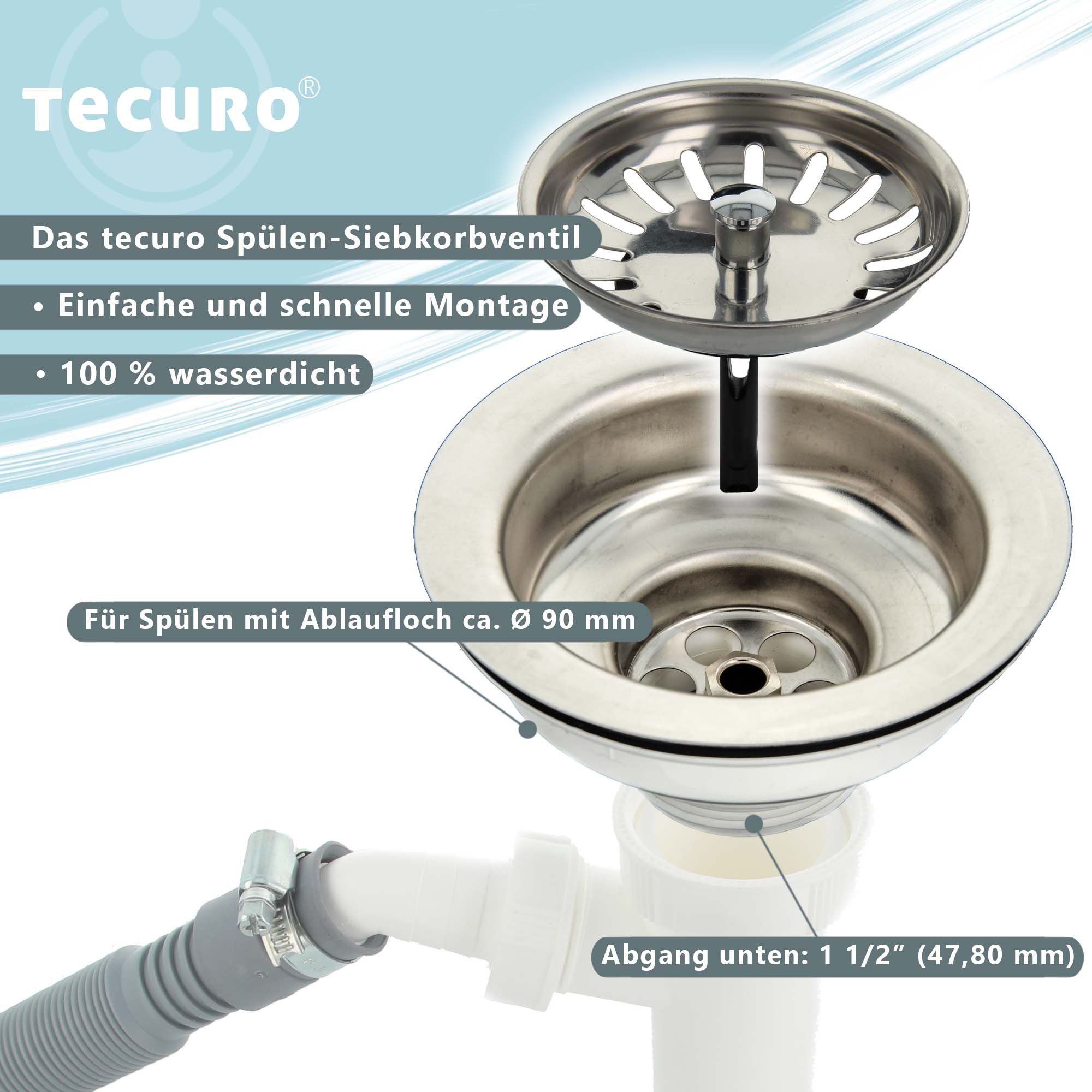 tecuro Siphon Spülen-Siebkorbventil Ø 114 mm (3 1/2 Zoll) x Abgang unten 1 günstig online kaufen