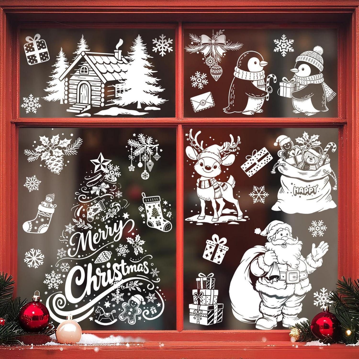 LuxusKollektion Fensterbild Fensterbilder Weihnachten Weiß Merry Christmas Tannenbaum Santa