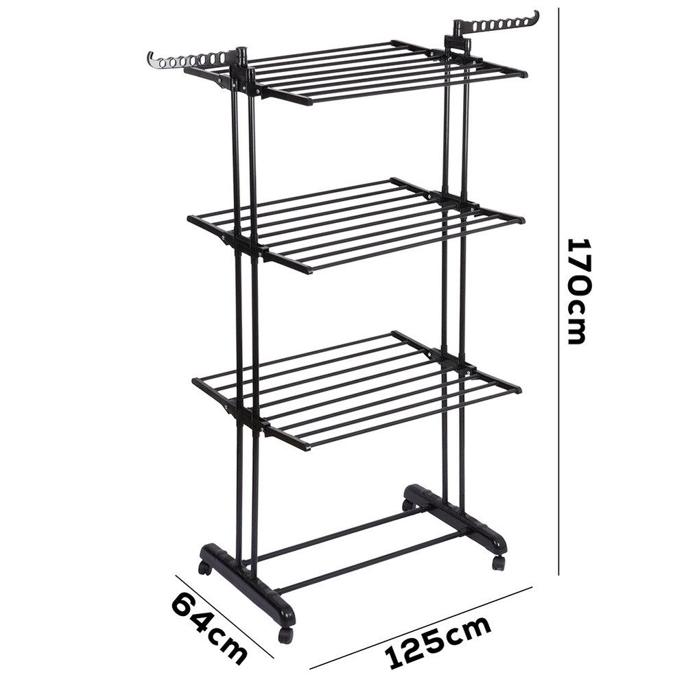 Vilde Turmwäscheständer Wäscheständer klein 125x170 cm vertikal mit 3 Ebenen und Rollen, zusammenklappbar, 24 m Leinenlänge – Bild 5 von 5