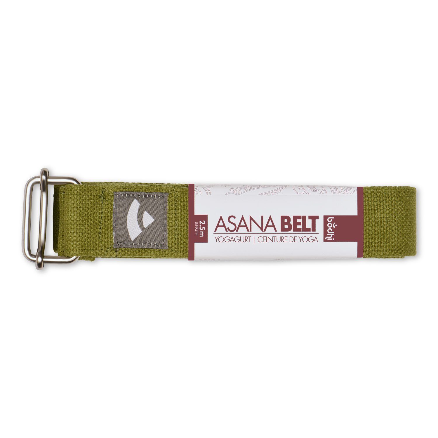 bodhi Yogamatte olivgrün ASANA 2,5m, Yogagurt Metall Schiebeschnalle BELT mit