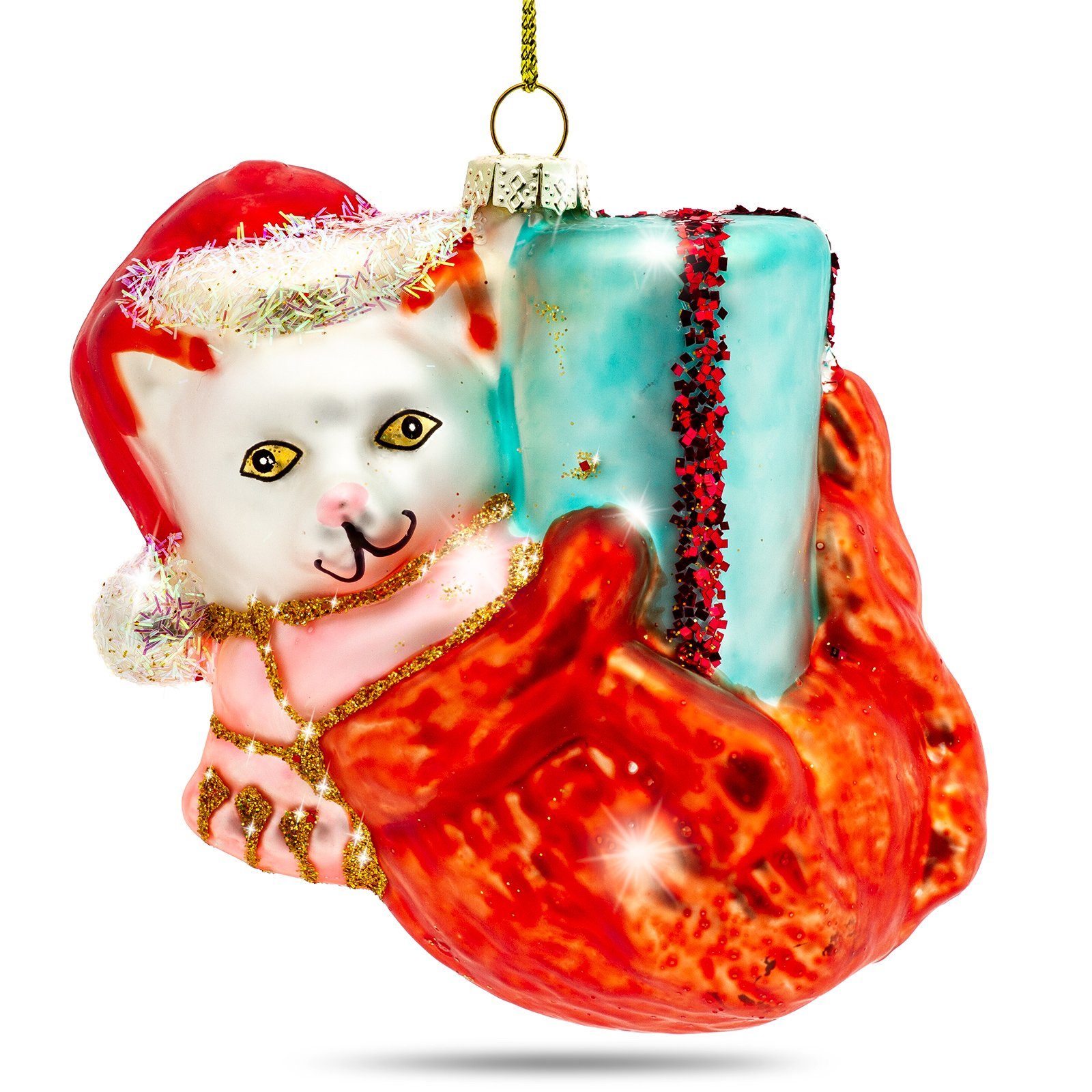 BS478 Katze Figur Anhänger Christbaumschmuck Glas Christbaumschmuck SIKORA Weihnachtsbaum