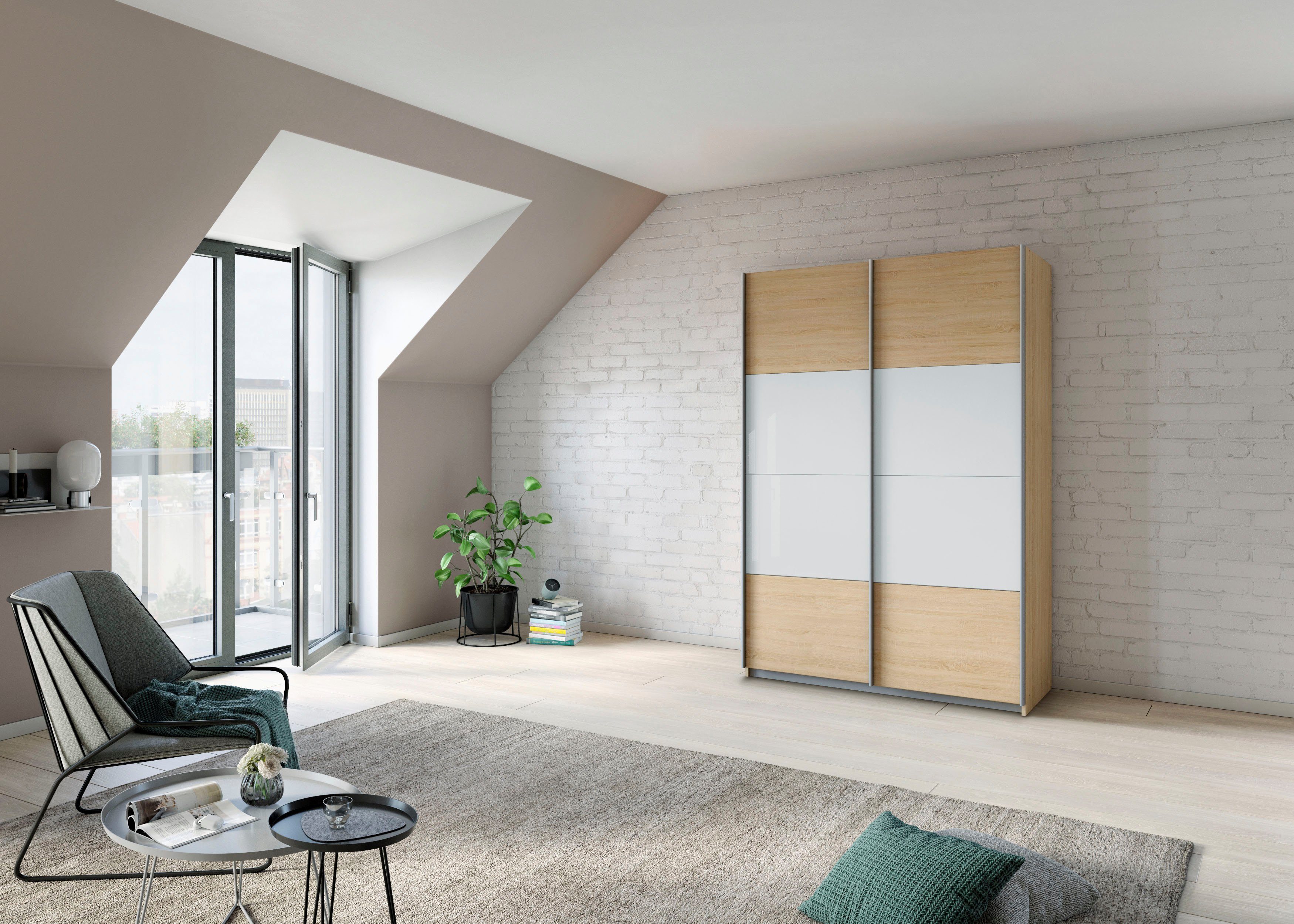 rauch Schwebetürenschrank Quadra Schlafzimmerschrank in vielen Breiten Kleiderschrank Garderobenschrank Schrank mit Glaselementen