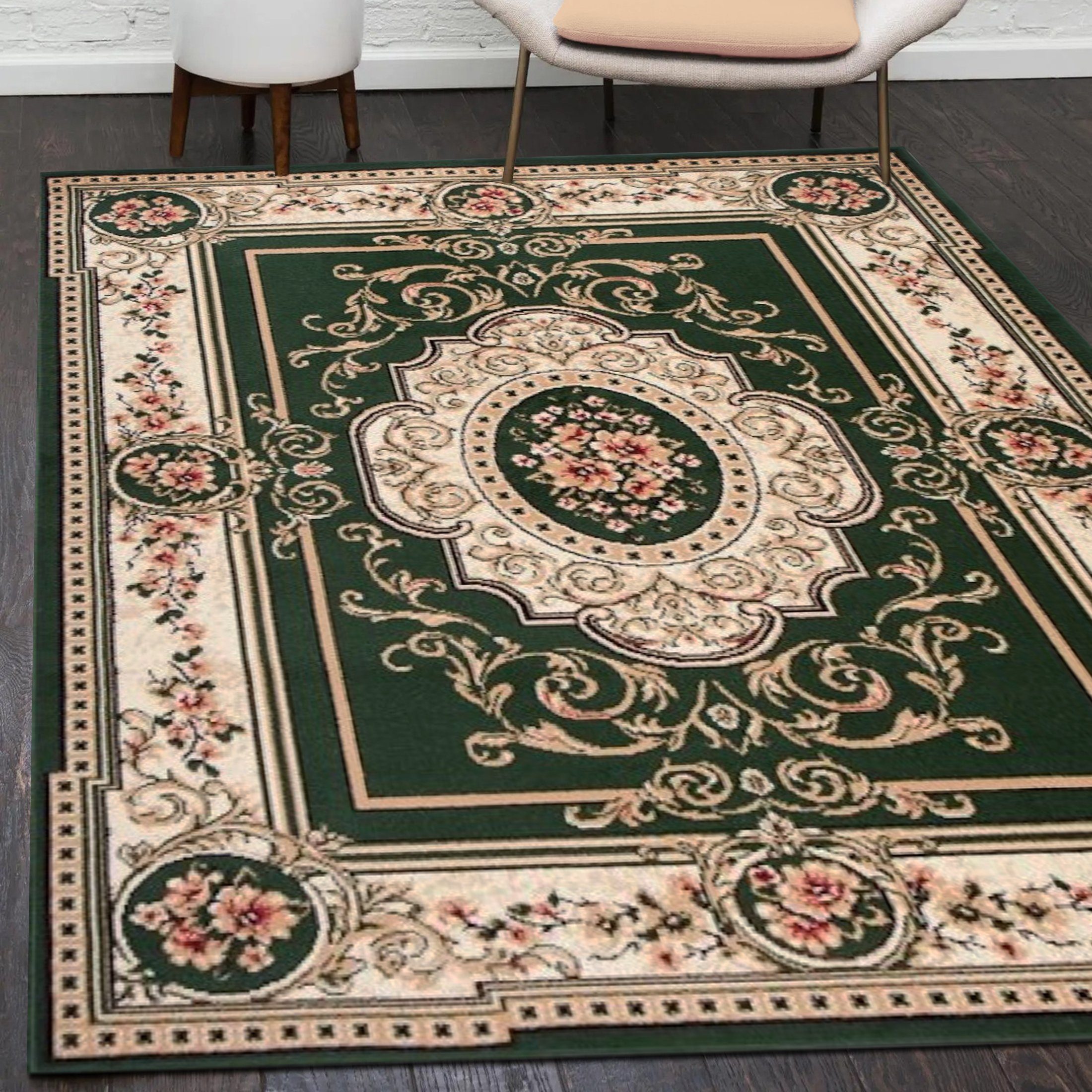 Orientteppich Orientalisch Vintage Teppich Kurzflor Wohnzimmerteppich Grün, Mazovia, 80 x 150 cm, Fußbodenheizung, Allergiker geeignet, Farbecht, Pflegeleicht Grün / F744A-GREEN