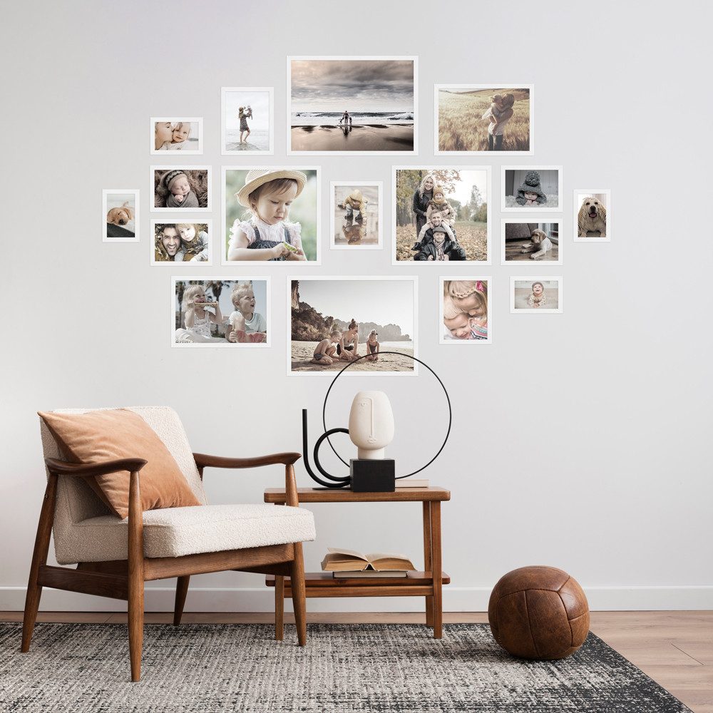 WANDStyle Bilderrahmen-Set H950, für 17 Bilder, Weiß, aus Massivholz im Stil Modern