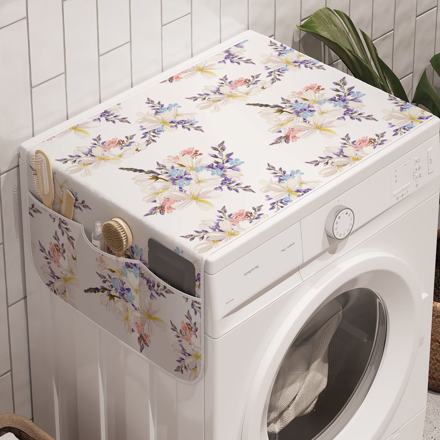 Abakuhaus Badorganizer Anti-Rutsch-Stoffabdeckung für Waschmaschine und Trockner, Blumen Aufwändige Blumenarrangements