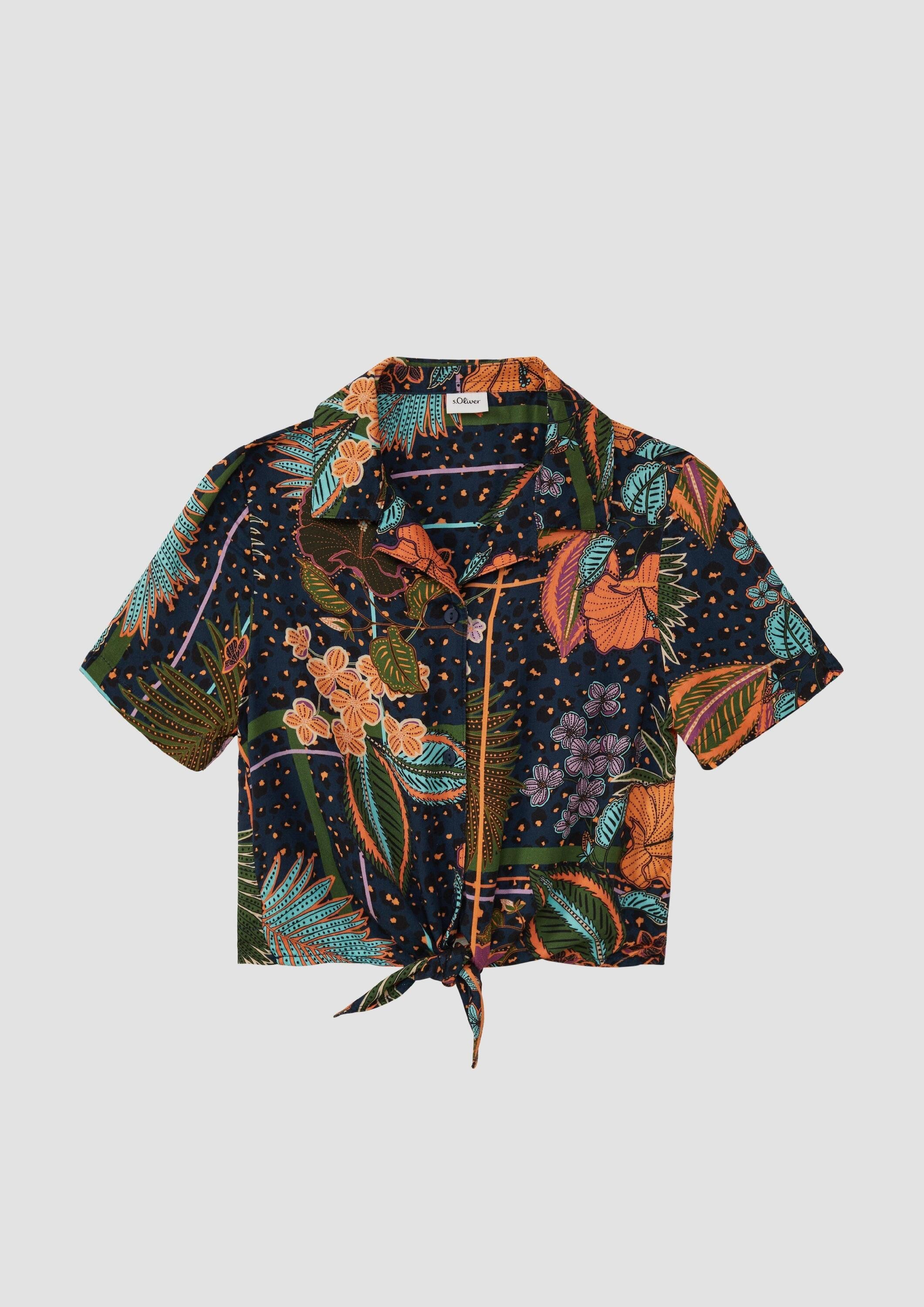 s.Oliver Kurzarmbluse Bluse Verkürzte Hemdbluse aus satinierter Viskose