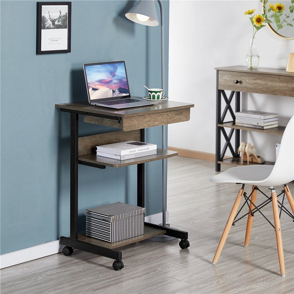 Yaheetech Schreibtisch, mit Tastaturablage, Laptoptisch Wood Taupe für Homeoffice
