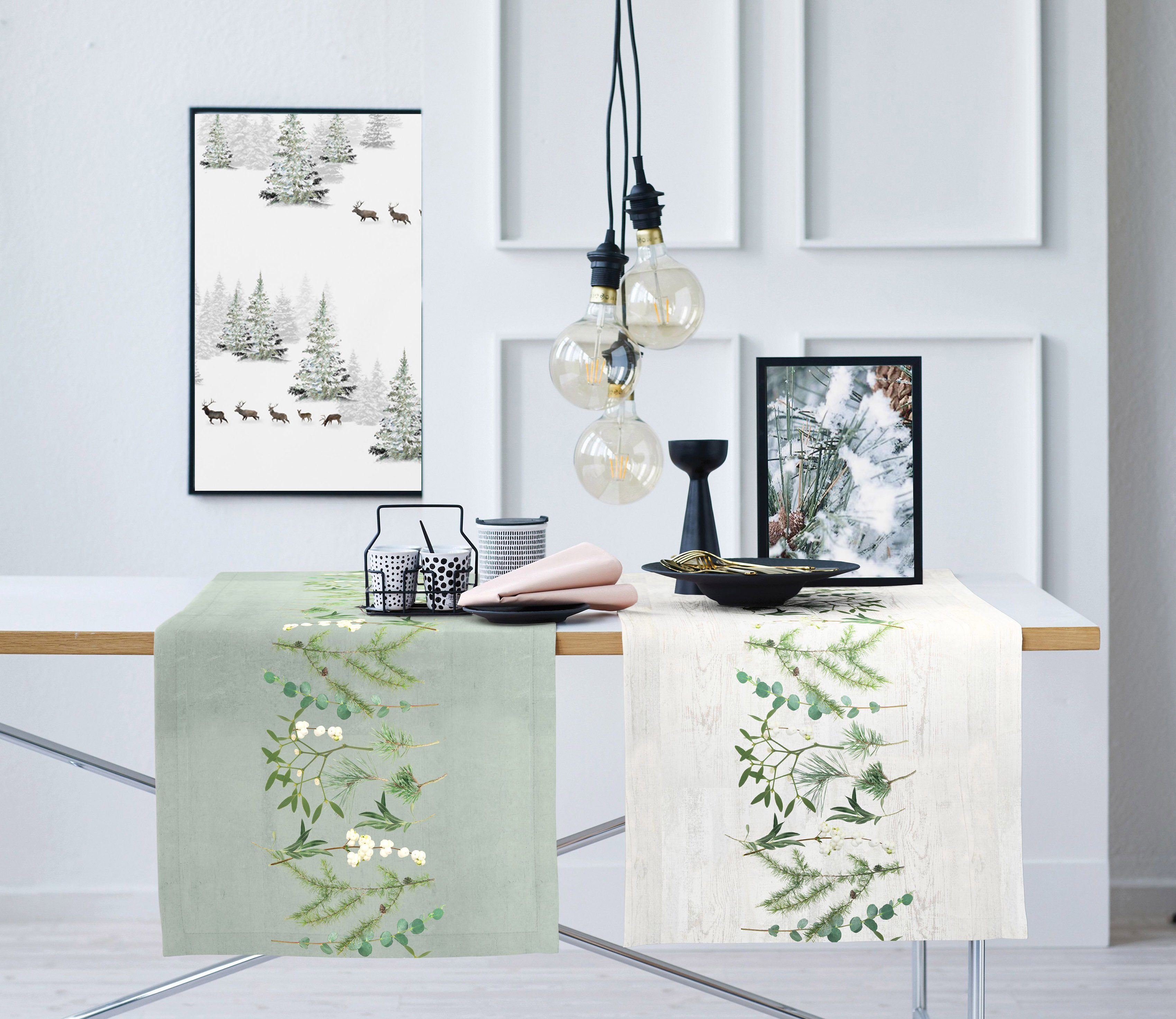 APELT Tischläufer grün/weiß/natur CHALET (1-tlg), STYLE, 4687 Weihnachtsdeko, Digitaldruck Weihnachten